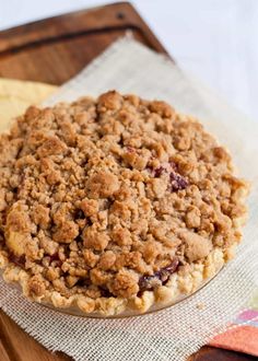 a close up of a pie on a table