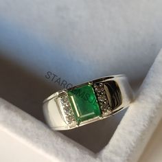 Buyer Must BE Reads All  Details About The Product . Material 925 Sterling Silver . Band Color  Silver . Gemstone Natural Emerald . Gemstone Colour Green . Gemstone Size  . Gemstone Shape Cushion . Cut Grade Faceted . Birthstone  May  . Style  Art Deco . Ring  Mens And Boys Formal Silver Signet Ring With Accent Stones, Emerald Cut Sterling Silver Signet Ring For Anniversary, Polished Open Emerald Ring For Wedding, Polished Emerald Ring For Wedding, Emerald Signet Ring For Anniversary, Silver Emerald Ring With Diamond In Open Ring Style, Silver Emerald Birthstone Ring With Accent Stones, Wedding Silver Signet Ring With Center Stone, Wedding Signet Ring With Center Stone In Silver