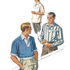 "Our super stylish men's sports shirt features a unique V detail 'Jonny' style placket. Sew it up long cuffed, elbow length, or short sleeves and either a standard hem or switch things up and add a waistband to the bottom for a more casual look. You'll be turning heads with this one! Offered here as; Paper Pattern. This pattern is also available as a PDF download. https://www.etsy.com/uk/listing/814507113/pdf-vintage-1950s-sewing-pattern-mens Skill Level: Intermediate Size Guide: Chest: 38-40\" Power Pants, 1950s Men, 1950s Mens Fashion, 60s Men, Mens Sewing Patterns, Stylish Shirts Men, 1950s Sewing Patterns, 1950s Mens, Mode Punk