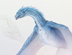 a drawing of a blue and white dragon