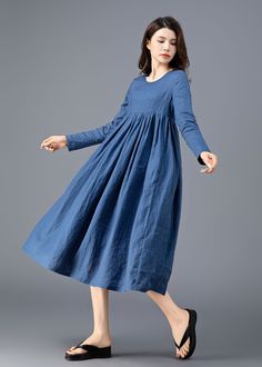 ★★ FEATURES Linen cotton blend Medium weight linen No lining Two side seam pockets Scoop neckline Long sleeve High waist Plus size dress Perfect for summer, spring, autumn Dry clean ★★ For the style, you can check more colors from below listing https://etsy.me/3HtdqQp ★★ Model Info Bust: 84 cm Waist: 65 cm Hips: 91 cm Height 170cm she wear the size XS ★★ Please select custom order according to the follow situation Can't find your size in Size Chart Change the length Change the sleeve length Your Spring Pleated A-line Long Sleeve Dress, Spring A-line Long Sleeve Pleated Dress, Blue Long Sleeve Knee-length Dress For Spring, Spring Long Sleeve Maternity Dress, Blue Long Sleeve Midi Dress For Spring, Spring Empire Waist Cotton Dress, Spring Cotton Empire Waist Dress, Spring Pleated Linen Dress, Spring Cotton Dress With Empire Waist