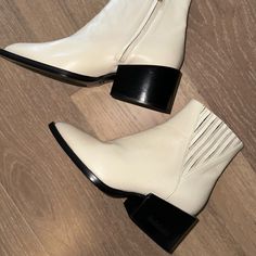 Questions? Leave A Comment Below! I Like Offers! White Leather Heeled Boots For Fall, White Boots With Stacked Heel For Work, Modern White Boots For Fall, Modern White Fall Boots, Classic White Ankle-high Boots, Classic White Ankle Boots, Modern White Ankle-high Heeled Boots, Modern White High Ankle Heeled Boots, Cream Pointed Toe Calf Leather Boots