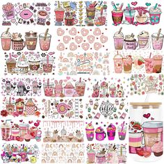 many different stickers and decals on a white background, including cupcakes