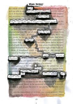 an image of a book page with words and lines drawn on the pages in different colors