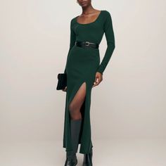 Reformation's Jennita Midi-Dress Is Crafted Of Cashmere And Highlights A Scoop Neckline And A High Slit. Scoopneck Long Sleeves Side Slit Pulls Over 100% Cashmere Hand Wash Imported Like New Condition Jersey Maxi Dress, Cashmere Dress, Reformation Dress, Maxi Jersey Dress, Cashmere Blend Sweater, Silky Dress, Reformation Dresses, Long Sleeve Midi, Long Sleeve Midi Dress