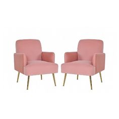 pair of pink velvet chairs with gold legs