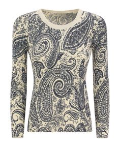 Best price on the market at italist | Etro Crew-neck Sweater With Paisley Pattern Paisley Motifs, Versace Shop, Paisley Pattern, Knitwear Women, Luxury Fabrics, Dress Codes, Grey Sweater, Crew Neck Sweater, Clothes For Sale