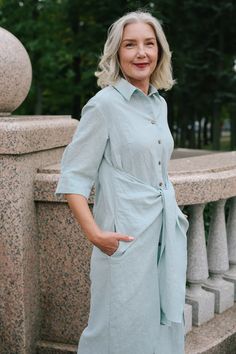 Linen Tie Front Midi Shirt Dress With Pockets YANA Long | Etsy Shirt Dress With Pockets, Button Down Shirt Dress, Linen Clothing, Midi Shirt Dress, Linen Dresses, Dress With Pockets, Linen Clothes, Long Shirt, Linen Dress