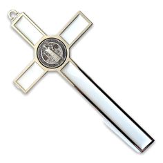 A very special cross, hand made in Italy by skilled craftsmen. Perfect for your rosary or as a pectoral cross. size 7.5"x 4" A big St. Benedict crucifix with great detail. The color is WHITE & silver-color metal. Of course there is also the St. Benedict medal in the front and in the back of the crucifix. It's a fantastic cross. Blessed by Pope Francis during public audience in Saint Peter Square. The Saint Benedict Medal is a Catholic sacramental medal containing symbols and text related to the White Spiritual Crucifix Cross Necklace, White Crucifix Cross Necklace, Saint Benedict Medal, St Benedict Cross, St Benedict Medal, Saint Peter Square, Pope Leo, Pectoral Cross, Benedict Medal