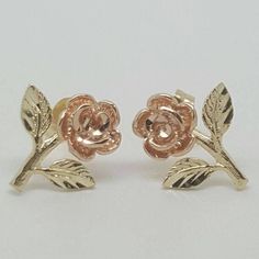 "Very beautiful 14k solid yellow and rose gold rose flower push back stud earrings. Size: 11*10MM (0.43\" * 0.39\") widest points. Average weight: 1.7 grams Type of fastening: push back butterfly Post length: 9MM COMES IN A NICE FREE GIFT BOX! YOUR SATISFACTION IS GUARANTEED! Please add me to your Favorites list Please review the description, item condition, and pictures carefully before shopping, Weight may vary due to mass production, Thank you!" Formal Rose Gold Flower Earrings, Rose Gold 14k Gold Flower Earrings, Rose Gold 14k Flower Earrings For Anniversary, Rose Gold Flower Earrings In 14k Gold, 14k Rose Gold Flower Earrings, Rose Gold Flower-shaped Earrings For Anniversary, Yellow Gold Jewelry With Rose Design In Flower Shape, Yellow Gold Flower-shaped Jewelry With Rose Design, Gold Rose Design Earrings For Anniversary