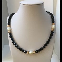 Silly Beautiful, This Cmf Enterprize Original Has Faceted Black Onyx Sections, Followed By A Potato Pearl Centered Between Two Gold Filled Smooth Beads & Completed With A Gold Filled Lobster Claw Clasp And 2” Of Gold Filled Extender Chain. As With All My Listings, Unless Otherwise Stated, This Is New Never Worn. Thank You For Your Interest. Cheap Hand-strung Black Beaded Necklaces, Adjustable Black Pearl Necklace For Party, Beaded Black Pearl Necklace For Party, Black Beaded Pearl Necklace For Party, Classic Black Necklace For Party, Agate Stone Necklace, Pumpkin Necklace, Puka Shell Necklace, Pandora Necklace