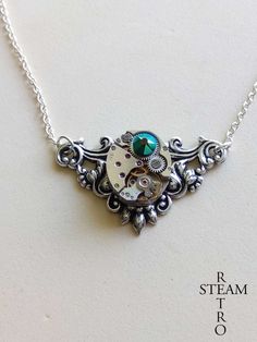 This is one of our newest creations, available with different Swarovski crystals: pick your favorite color! This steampunk necklace features a real watch mechanism to give an industrial look to this refined victorian inspired setting. The link chain is 925 Sterling Silver. This fantastic necklace will be gift boxed . We offer FREE shipping on the second any any subsequent items when you shop with us All you need to do is add the item to your Shopping Cart and pay with Etsy's checkout system and Steam Punk Jewelry, Steampunk Necklace, Victorian Steampunk, Favorite Color, Swarovski Crystals, Two By Two, Christmas Gifts, Charm Bracelet, 925 Sterling Silver