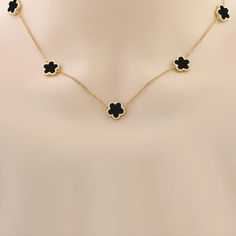 Newbeautiful!! Black Clover Necklace In Gold Plating. Necklace Has An Extension On The Clasp. Perfect For Yourself Or As A Gift. Very Unique And Different. Suitable For All Occasions. Suitable For Most Ages. Nwt Chic Black Flower Jewelry, Black Flower Necklace For Party, Elegant Black Flower Necklaces, Black Flower Necklace For Gift, Black Dainty Jewelry For Party, Onyx Jewelry Necklace, Black Clover Necklace, Hoco Jewelry, Thick Choker Necklace