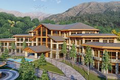 an artist's rendering of a resort in the mountains