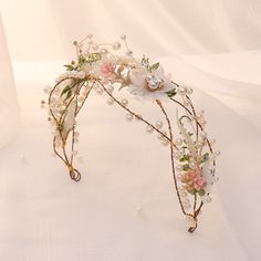 Material: Pearl Fairycore Hair, Woodland Fairy Crown, Whimsical Hair, Fairy Headpiece, Leaf Headpiece, Wedding Hairband, Leaves Headband, Fairy Hair, Bride Headpiece