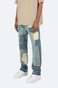 the V164 Baggy Denim is designed with our updated V fit which is more relaxed throughout than our initial V fit and features vintage wash base with contrasting panels throughout. details relaxed fit throughout* 100% cotton extended inseam model is 6’1, 140 lbs and wears a size 30 *note: this denim is not constructed with stretch or spandex Initial V, 140 Lbs, Fuzzy Cardigan, Baggy Denim, Denim Patches, Distressed Denim, African Fashion, Diy Clothes, Sweater Cardigan