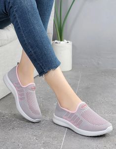 Women's Lightweight Slip-on Sport Shoes — Obiono Comfortable Slip-on Running Shoes For Light Sports, Comfortable Gray Slip-on Sneakers For Light Sports, Comfortable Breathable Gray Slip-on Sneakers, Sporty Lightweight Slip-on Sneakers, Pink Casual Running Shoes With Arch Support, Lightweight Walking Shoes For Summer Sports, Breathable Sneakers For Light Sports, Sporty Flat Running Shoes For Light Sports, Casual Pink Mesh Walking Shoes