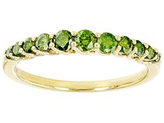 0.50ctw round green diamond, 10k yellow gold band ring. Measures approximately 13/16"L x 1/16'W and is sizeable. Green 14k Gold Diamond Ring With Round Band, 14k Gold Green Diamond Ring With Round Band, Green Diamond Ring With 14k Gold Round Band, Green 14k Gold Diamond Ring Round Cut, Green Round Cut Diamond Ring In 14k Gold, Green Diamond Ring For Promise With Round Band, Green Diamond Promise Ring With Round Band, 14k Gold Green Diamond Ring With Prong Setting, Green Diamond Ring With 14k Gold Prong Setting