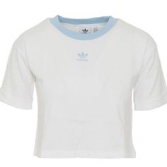 Adidas Crop Top - Blue Collar. Never Worn. No Flaws. As Seen On Jennie Kim From Blackpink Trendy Adidas T-shirt For Spring, Basic Adidas Tops For Spring, Adidas Trendy T-shirt For Spring, Fitted Adidas T-shirt For Spring, Crop Top Blanco, Adidas Crop Top, Adidas Crop, Adidas White, Jennie Kim