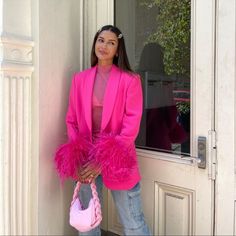 Sold Out Nwt Blazer Of The Szn Htg/ Rare Price V Firm Runs Large But Looks Sick Oversized Moda Do Momento, Look Rose, Mode Zara, Zara Outfit, Estilo Preppy, Ținută Casual, Trendy Fashion Outfits, Pink Blazer, Pink Outfits