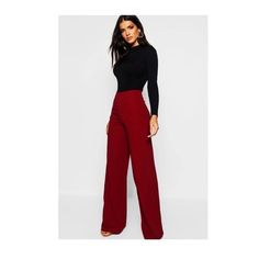 Boohoo Nwt High Waist Wide Leg Crepe Pants Size 4 Berry New With Tags No Flaws Color Is Berry Which Is Reddish Purple Color. Step Out In Style With Universally Flattering Wide-Leg Pants For A Trans-Seasonal Style You'll Be Wearing 24/7. Featuring A Relaxed Fit On The Legs, These Wide-Leg Pants Sit High On The Waist, Offering An Exaggerated Leg That Frames Your Figure By Lengthening The Legs And Accentuating The Waistline. Widening At The Waist Or Hips And Remaining The Same Width To The Hem, The Red Pants, Work Outfits Women, Professional Outfits, Business Attire, Business Casual Outfits, Work Attire, Business Outfits, Work Casual, Pants Outfit