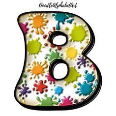 the letter b is made up of colorful paint splattered on it's sides