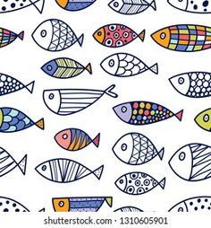 colorful fish on white background for wallpaper or fabric stock photo - image 34897