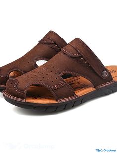 OrcaJump - Mens Classic PU Sandals in Light Brown, Dark Brown, and Black for Casual and Office Wear in Spring and Summer Mens Slip Ons, Summer Black, Word Wrap, White Space, Sandal Fashion, Formal Shoes, Mens Sandals, Office Wear, Loafers Men