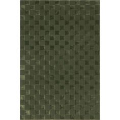 a green rug with squares on the top and bottom, in shades of greys