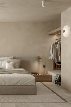 Microcement bedroom design Bedroom With Textured Wall, Limewash Primary Bedroom, Beige Concrete Texture Wall, Microcement Hallway, Microcement Bedroom Wall, Neutral Limewash Bedroom, Textured Beige Wall, Beige Walls And Ceiling