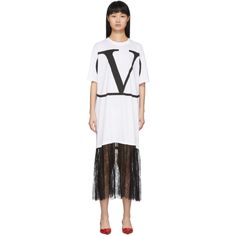 Valentino: White VLogo Lace Dress | SSENSE Designer Maxi Dress For Spring, Designer Midi-length Dresses, Designer Maxi Length Summer Dresses, Designer Midi Length Dresses, Designer Midi Length Evening Dresses, Luxury Midi Length Daywear Dresses, Designer Spring Daywear Dresses, Designer Summer Dresses For Daywear, Designer White Daywear Dress