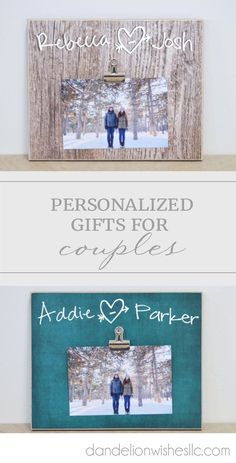 two personalized gifts for couples are on display