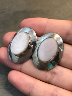 Vintage Sterling silver handmade earrings, Native American 925 silver with oval shaped pink mother of pearl, stamped 925 Pink Oval Hallmarked Earrings, Silver Oval Cabochon Earrings, Earrings Native American, Eagle Ring, Brooches Handmade, Jewelry Inspo, Pretty Jewellery, Jewelry Earrings Studs, Handmade Earrings