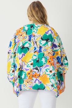 Turn heads in this floral print top! Featuring an asymmetrical sleeve hem and a flattering v-neck, this lightweight woven top is perfect for any occasion. With a button up front and non-sheer fabric, you'll feel confident and stylish. Don't be afraid to bloom in this playful and chic top. Size and FitModel is 5'9" and wearing size Extra Large. Chic Top, Don't Be Afraid, Floral Print Tops, Woven Top, Sheer Fabric, Sheer Fabrics, Be Afraid, Print Top, Feel Confident