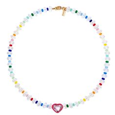 Heart Crystal Necklace Multicolor Heart Beads Necklaces For Jewelry Making, Rainbow Necklaces With Heart-shaped Beads, Heart-shaped Colorful Beads For Gifts, Rainbow Heart Beads For Jewelry Making, Multicolor Heart Beads Round Jewelry, Multicolor Heart Shaped Beads Jewelry, Heart-shaped Faceted Beads Necklace For Jewelry Making, White Round Beads Jewelry With Heart Charm, Heart Beaded Bracelets For Jewelry Making