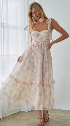 Pink Floral Shoulder Tie Midi Dress – Groovy Mimi Mode Emo, Plunge Mini Dress, Floral Chiffon Maxi Dress, Floral High Low Dress, Floral Print Midi Dress, Print Midi Dress, Chiffon Maxi Dress, Floral Chiffon, Printed Midi Dress