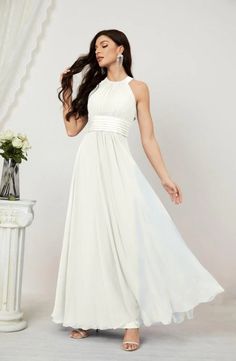 Buy Numbersea Formal Party Gown Dress Chiffon Halter Long Sleeveless Bridesmaid Dresses 2802 for only $120.00 at NumberSea! Party Gown Dress, Muslim Wedding Dress, Sleeveless Bridesmaid Dresses, Dress With Shawl, Party Gown, Dress Chiffon, Luxury Wedding Dress, Gown Dress, Halloween Kostüm