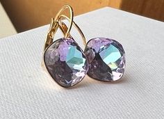 Light Vitrail Purple Austrian Crystal Earrings, Cushion Cut Crystal Earrings, Bezel Set, Purple Crystal Earrings,gift for her by frenchhouse on Etsy Light Purple Color, Unique Handmade Earrings, Purple Crystal, Purple Crystals, Austrian Crystal, Gorgeous Earrings, Cushion Cut, Bezel Setting