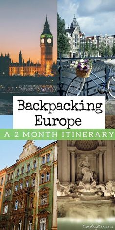 the cover of backpacking europe, with pictures of different buildings