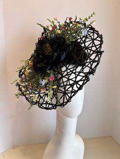 "Kentucky Derby- Horse Race- Flower Garden Fascinator- Polo Maych- Ladies Luncheon hat- Flower Headband- Wedding - Day at the Races Hello,      One of a kind and ships in 1 business day.      Perfect for a tea party, wedding, ladies' lunch, bridal or baby tea party or a day at the races!    Black with multiple color flowers (pink, yellow, lt blue) match many outfits! This fascinator has a about 14\" diameter.... flowers are placed on along the center, assorted spring blossoms and greenery. . It' Baby Tea Party, Multi Color Flowers, Kentucky Derby Horses, Flower Headband Wedding, Baby Tea, Tee Party, Derby Horse, Ladies Lunch, Ladies Luncheon