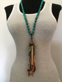 Turquoise Strand Necklace with Tassel by Amy Kaplan. Amy is a truly talented artisan who has been hand crafting high quality custom jewelry for cowgirls with discriminating taste. You'll have a unique custom piece of western jewelry that stands out from the crowd. Turquoise strand with a multi colored 7" tassel including bone, horn, Indian chevron glass, silver and brass plated pewter beads. Bone Horn, Western Jewelry, Strand Necklace, Style Jewelry, Western Style, Country Girls, Bourbon, Western Fashion, Multi Colored