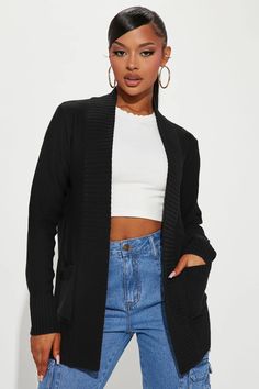 Available In Multiple Colors Cardigan Sweater Rib Knit Open Front Pockets 100% Acrylic Imported | Moments After Cardigan in Black size XS by Fashion Nova Cardigan Sweater Coat, Fashion Nova Models, Fashion Nova Jeans, Women Hoodies Sweatshirts, Open Front Cardigan, Ribbed Sweater, Sweater Coats, Black Cardigan, Cut And Style