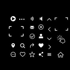 a black and white image of various icons on a dark background, including symbols for different devices