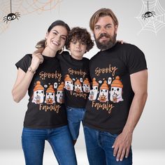 😊 "Hello and welcome to our store!" 🛍️ 🎃"Celebrate the spooky season with our adorable 'Spooky Family' design, perfect for Matching Family Halloween Shirts! 👻 Our soft, unisex Halloween T-Shirt is ideal for any fall activity, whether you're trick-or-treating 🍬 or enjoying a pumpkin spice latte ☕. This comfy shirt, featuring a cute ghost design, is perfect for creating lasting memories with your loved ones this season." Material & Features: *T-Shirt Unisex: 100% Airlume combed & ring-spun co Family Matching Halloween Tops Short Sleeve, Family Matching Halloween T-shirt With Letter Print, Family Matching Halloween T-shirts, Family Matching Black Tops For Halloween, Family Matching Halloween T-shirt Crew Neck, Halloween Family Matching Crew Neck T-shirt, Family Matching Halloween Tops With Graphic Print, Family Matching Halloween Graphic Print Tops, Funny Halloween T-shirt With Short Sleeves