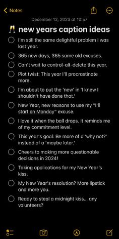 the new year's caption ideas page on an iphone screen, with text below it