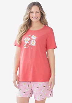 A cute and comfy set that will give you sweet dreams. This easy set includes a breathable cotton top and stretch cotton shorts with an elastic pull-on waist Comfy Sets, Pj Shorts, Short Pj Set, Tunic Tank Tops, Swimsuits For All, Sleepwear & Loungewear, Short Pajama Set, Short Set, New Tops