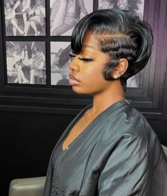 Kelly Cut Hairstyle Black Women, High Low Bob, Short Styles For Black Women, Natural Hairstyles Black Women, Natural Hair Bob Cut, Straight Pixie Cut, Short Hair Mohawk, Haircut Black Women, Finger Waves Short Hair