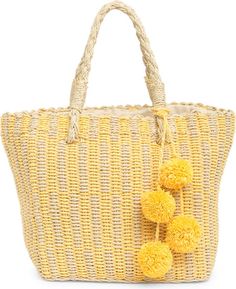 btb Los Angeles Olivia Mini Straw Tote | Nordstromrack Straw Tote, Color Analysis, Straw, Pom Pom, Angeles, Stripes, Angel, Free Shipping, Color