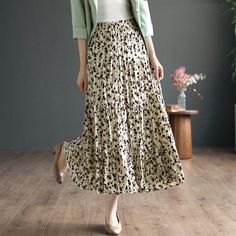 Details: Gender: Women Item Type: Skirt Material: Chiffon Season: Spring, Summer, Autumn Pattern: Print Style: Casual, Loose, Retro Waist Type: Elastic Waist Size: One Size Waist: 64.00 - 106.00 cm/ 25.20 - 41.73 " Length: 82.00 cm/ 32.28 " Hip: 130.00 cm/ 51.18 " Casual Pleated Chiffon Bottoms, Casual Pleated Chiffon Skirt, Floral Print Chiffon Skirt, Beige Non-stretch Maxi Skirt For Spring, Non-stretch Beige Maxi Skirt For Spring, Casual Chiffon Lined Skirt, Casual White Chiffon Bottoms, Casual White Chiffon Skirt, Casual Chiffon Maxi Skirt With Floral Print