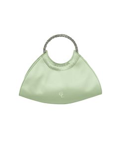 Journey Satin Sac Mint - Elizabeth Laine Elegant Evening Clutch With Round Handle, Top Handle Evening Bag For Parties, Chic Evening Bag With Round Handle, Top Handle Evening Bag With Handle Drop For Party, Chic Evening Clutch With Round Handle, Elegant Party Evening Bag With Handle Drop, Chic Evening Bag For Dinner, Evening Bag With Round Handle And Dust Bag, Evening Bag With Pearl Handle And Top Handle Shape